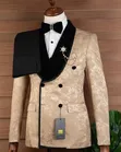 PERINO Gold and Black Velvet Shawl Lapel 2-Piece Suit - 2