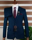 VANSON JONES Navy Blue Textured 3-Piece Suit with Tie - 1