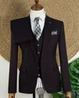 Suti ya BOSS ya Maroon Textured Check ya Vipande 3 na Tai - 1