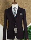 Suti ya BOSS ya Maroon Textured Check ya Vipande 3 na Tai - 2