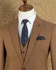 BOSS Brown Textured Check 3-Piece Suit with Tie - 1