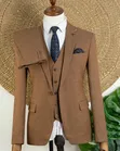 BOSS Brown Textured Check 3-Piece Suit with Tie - 3