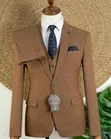 BOSS Brown Textured Check 3-Piece Suit with Tie - 4