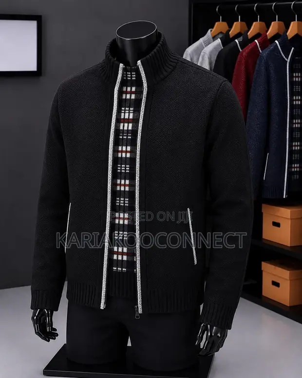 Men's Zip-Up Knit Bomber Cardigan Jacket - 1