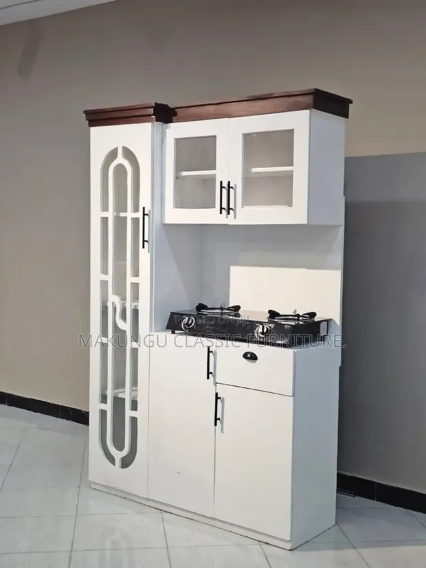 Kabati la Jiko la Kisasa - Nyeupe, Linalofaa Jiko la Sahani Mbili - 1