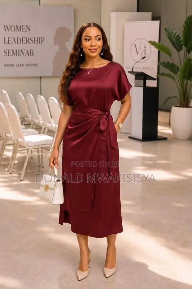 Women's Satin Wrap Dress - Elegant Classy - 1