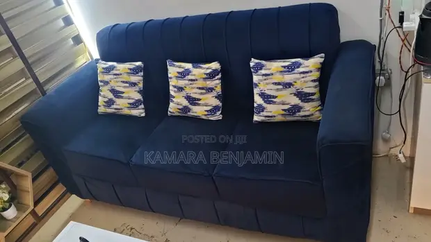 3 Seater Velvet Sofa - Blue - 1