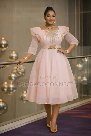 Elegant Flared Party Dress with Gold Trim (XL-4XL)