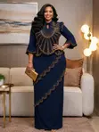 Embellished Long Peplum Dress with Gold Beadwork - 2
