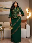 Embellished Long Peplum Dress with Gold Beadwork - 3