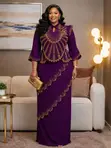 Embellished Long Peplum Dress with Gold Beadwork - 4
