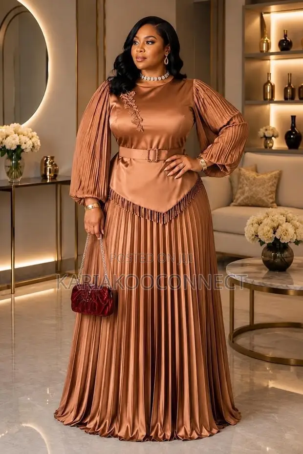 Satin Pleated Maxi Dress - 1