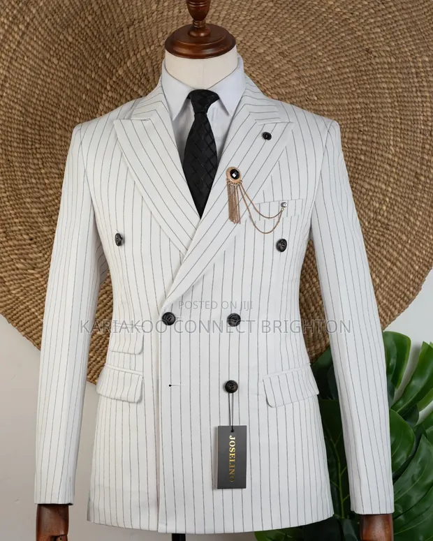 JOSELINO White & Black Striped Double-Breasted Suit with Tie - 1