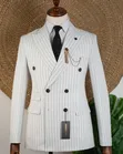 JOSELINO Suti ya White & Black Striped Double-Breasted na Tai - 1