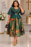 Gauni la Lace Peplum Lililochapishwa na Limepanuka - 2