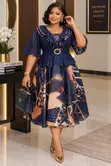 Gauni la Lace Peplum Lililochapishwa na Limepanuka - 3