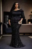 Sequin Mermaid Skirt Set with Ruffle Peplum Top - 1