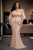 Sequin Mermaid Skirt Set with Ruffle Peplum Top - 3