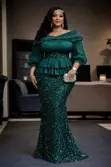 Sequin Mermaid Skirt Set with Ruffle Peplum Top - 4