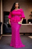 Sequin Mermaid Skirt Set with Ruffle Peplum Top - 5