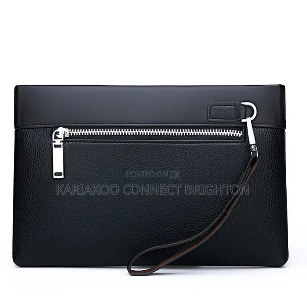 Jeep Buluo Black Leather Clutch Bag with Wrist Strap - 1