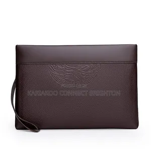 Jeep Buluo Black Leather Clutch Bag with Wrist Strap
