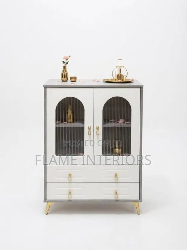 Kitchen Pantry Cabinet with Glass Doors & Drawers - 1