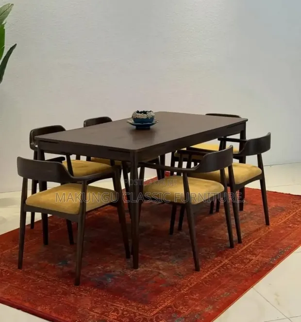 Modern Dining Table Set (6 Chairs) - Muninga Wood - 1