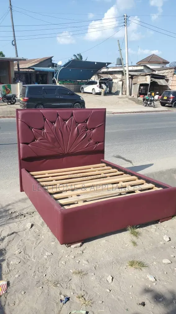 Sofa Bed 5/6 Seater Maroon Leather - 1