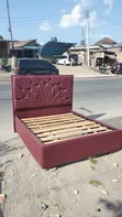 Sofa Bed 5/6 Seater Maroon Leather - 1