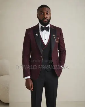 Luxury Wine Red & Black Tuxedo Suit - Marco Lorenzo