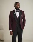 Luxury Wine Red & Black Tuxedo Suit - Marco Lorenzo - 1