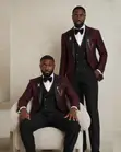 Luxury Wine Red & Black Tuxedo Suit - Marco Lorenzo - 3