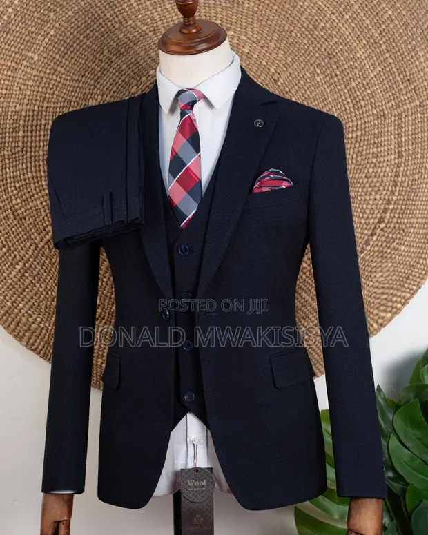 Suti ya Premium 3-Piece Joselino Wool - Navy Blue - 1