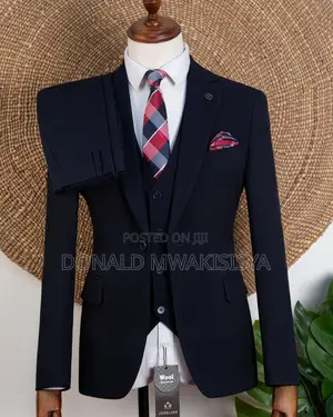 Suti ya Premium 3-Piece Joselino Wool - Navy Blue