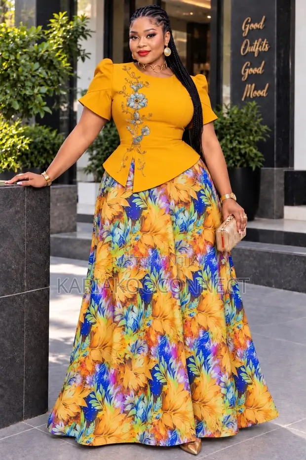 Peplum Top & Floral Maxi Skirt Set - 1