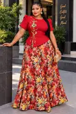Peplum Top & Floral Maxi Skirt Set - 2