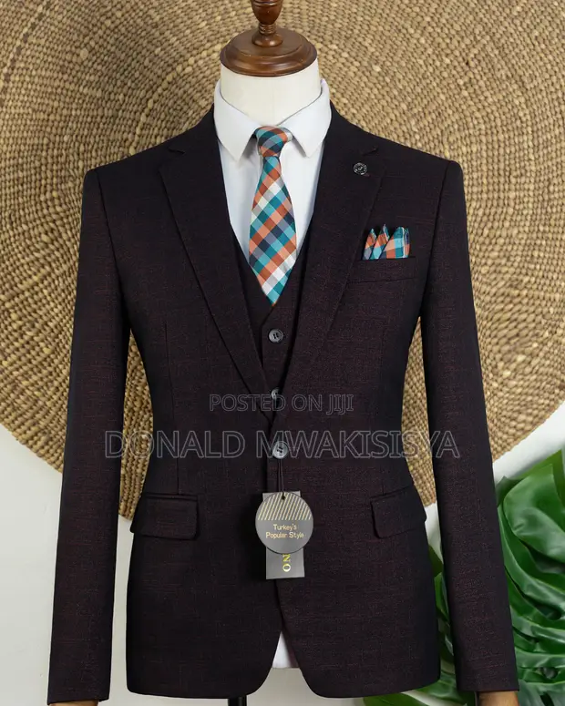 Suti ya Premium 3-Piece kutoka Uturuki - Rangi ya Wine/Burgundy - 1