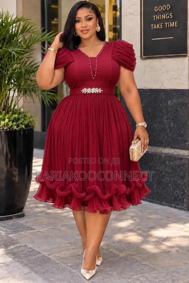 Beaded Waist Ruffle-Hem Cocktail Dress - 1
