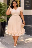 Beaded Waist Ruffle-Hem Cocktail Dress - 2