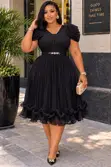 Beaded Waist Ruffle-Hem Cocktail Dress - 3
