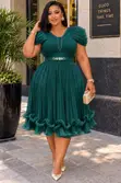 Beaded Waist Ruffle-Hem Cocktail Dress - 4