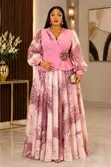 Wrap-Front Belted Maxi Dress with Bishop Sleeve - 1