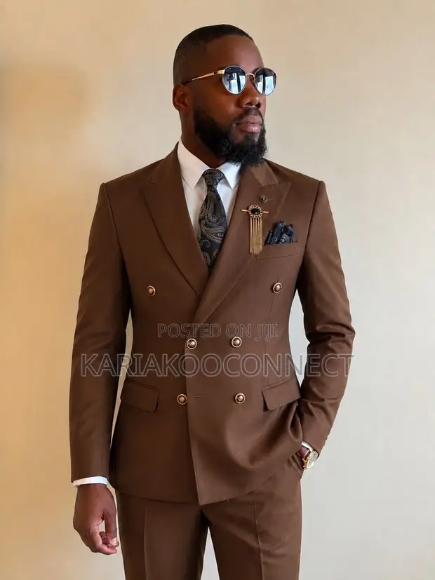 Mario Casas Men's Two-Piece Brown Suit - 1