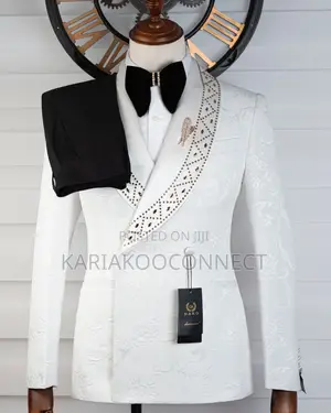 Sparkling White Jacquard Tuxedo Suit - Men's 3-Piece