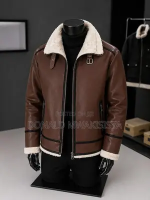 Pilot Leather Jacket yenye Mkanda wa Manyoya - Uturuki