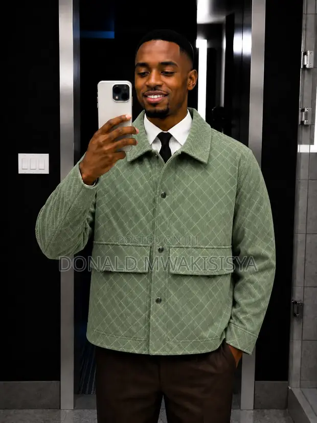 Jaketi la Corduroy la Kifalme - Rangi ya Mint Green & Sky Grey - 1