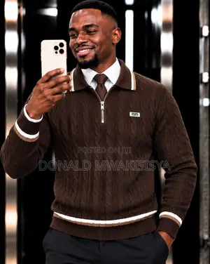Mm Half Zipper Polo Sweater - Cable Knit
