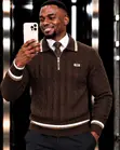 Mm Half Zipper Polo Sweater - Cable Knit - 1