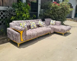 Large L-Shape Sofa - Grey with Metal Legs